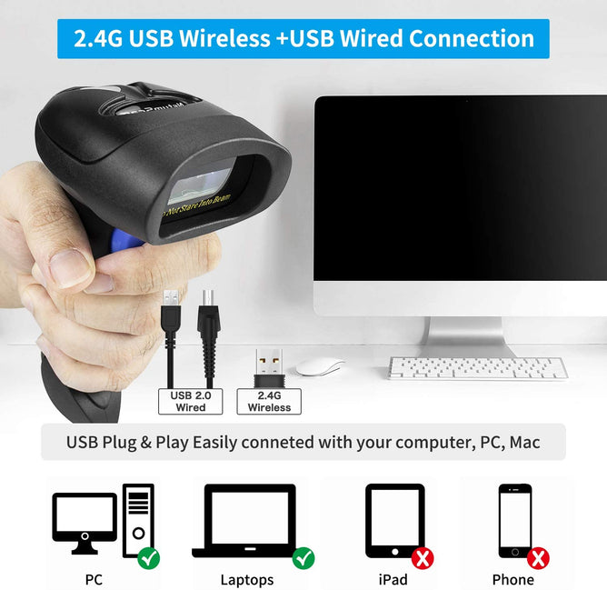 NSL8 Wireless 2D Barcode Scanner - Handheld QR Bar Code Reader Scan PD